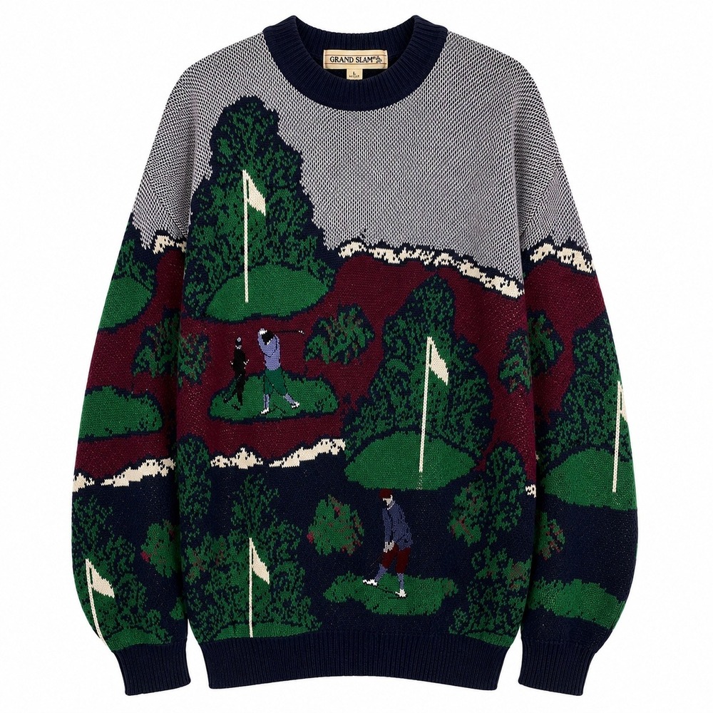 Grand Slam Sweater Mens Large Eccletic Granpda Golf Vintage 90s Rare Pullover